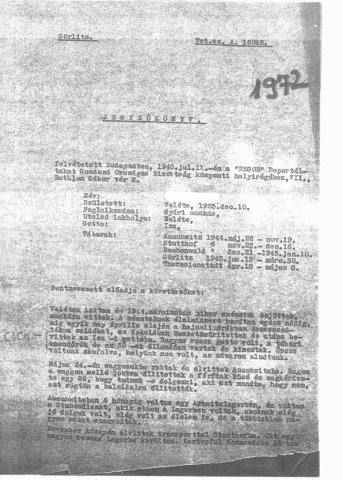Részlet a Deportáltakat Gondozó Országos Bizottság által felvett jegyzőkönyvekből (Forrás: DEGOB-jegyzőkönyvek: 1972, MZSL)
